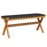 Banc de jardin noir bois massif d'acacia et tissu – Image 3