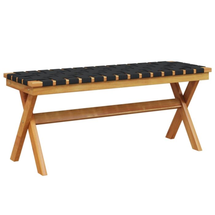 Banc de jardin noir bois massif d'acacia et tissu – Image 3