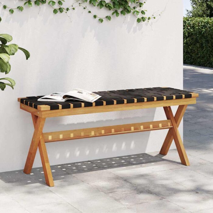 Banc de jardin noir bois massif d'acacia et tissu – Image 1