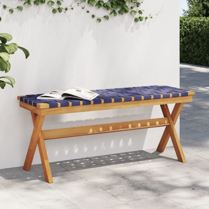 Banc de jardin bleu foncé bois massif d'acacia et tissu – Image 1