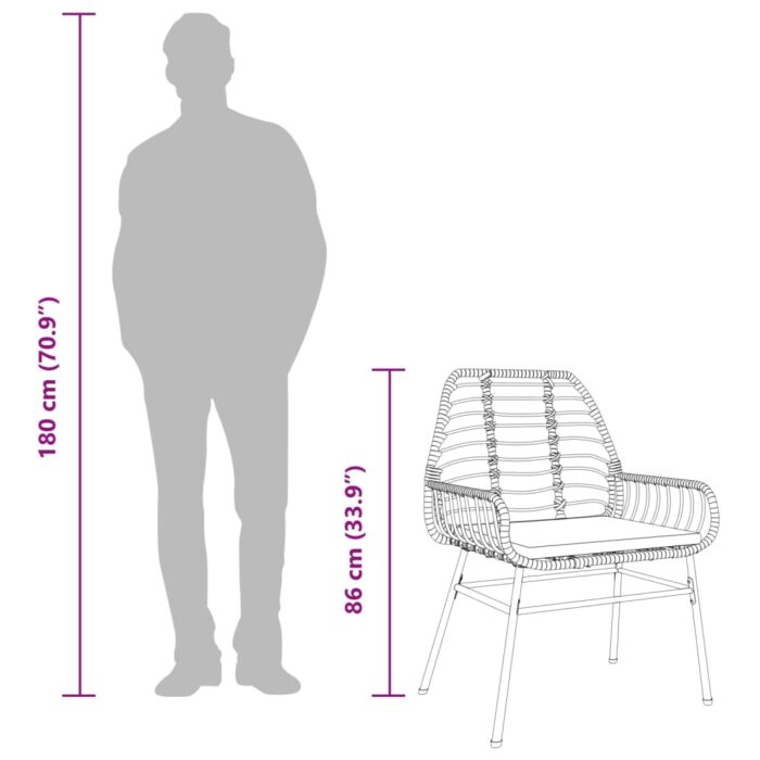 Chaises de jardin lot de 2 et coussins marron rotin – Image 8