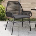 Chaises de jardin lot de 2 avec coussins noir résine tressée