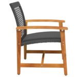 Chaises de jardin lot de 2 noir résine tressée et bois d’acacia – Image 3