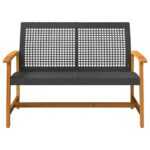 Banc de jardin noir 112 cm résine tressée et bois d'acacia – Image 2
