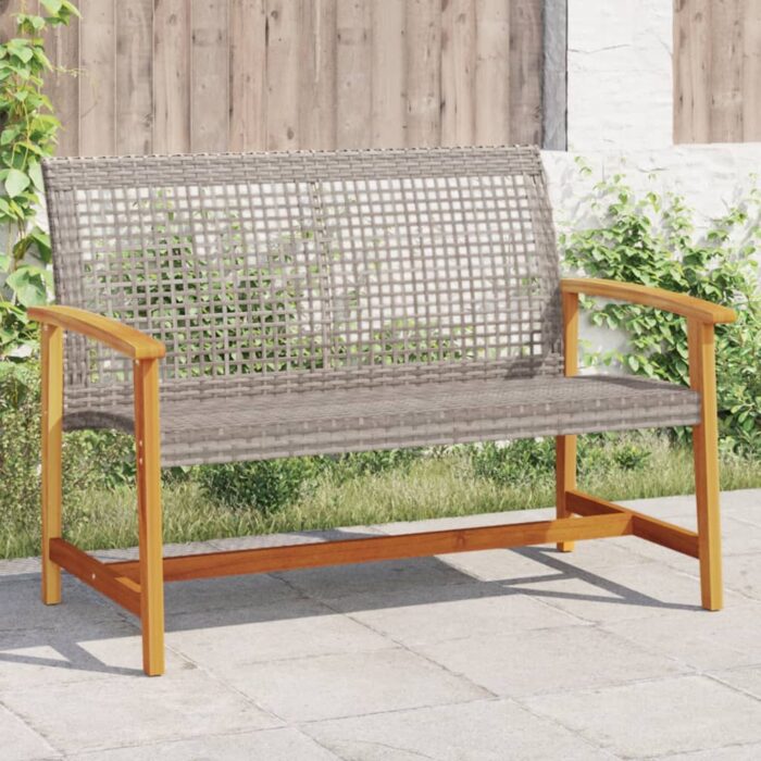 Banc de jardin gris 112 cm résine tressée et bois d'acacia – Image 1