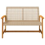 Banc de jardin beige 112 cm résine tressée et bois d'acacia – Image 2