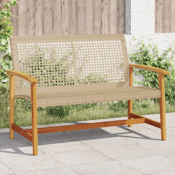 Banc de jardin beige 112 cm résine tressée et bois d'acacia – Image 1