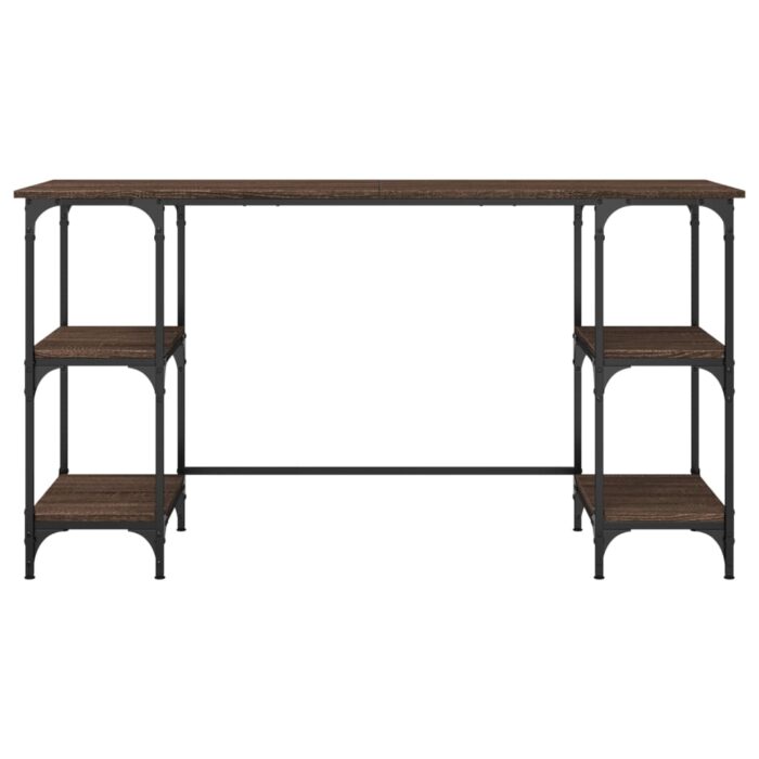 Bureau chêne marron 140x50x75 cm métal et bois d'ingénierie – Image 3