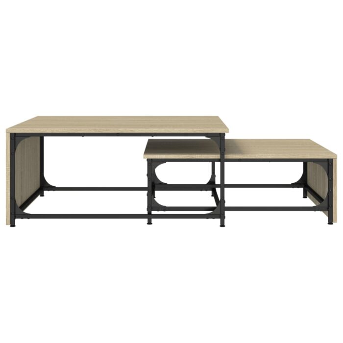 Tables basses gigognes 2 pcs chêne sonoma bois ingénierie métal – Image 3