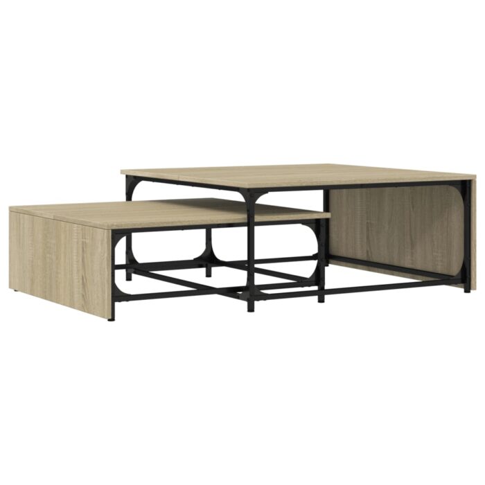 Tables basses gigognes 2 pcs chêne sonoma bois ingénierie métal – Image 5