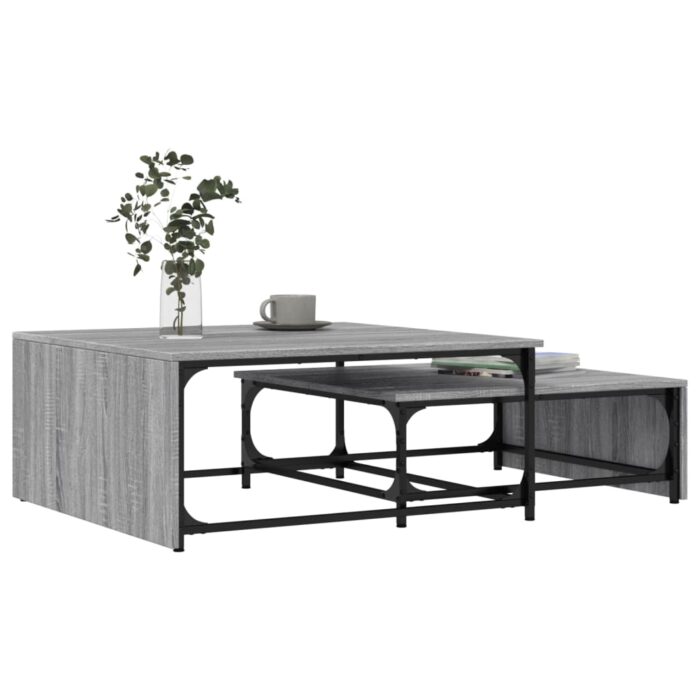 Tables basses gigognes 2pcs sonoma gris bois d'ingénierie métal – Image 2