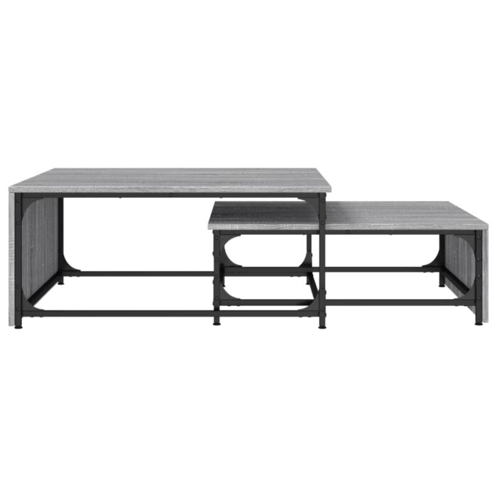 Tables basses gigognes 2pcs sonoma gris bois d'ingénierie métal – Image 3