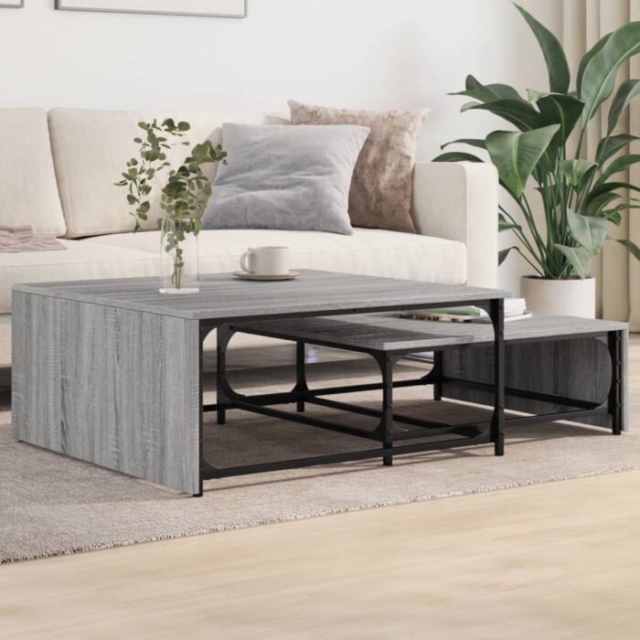 Tables basses gigognes 2pcs sonoma gris bois d'ingénierie métal – Image 1