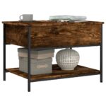 Table basse chêne fumé 70x50x50 cm bois d'ingénierie et métal – Image 2
