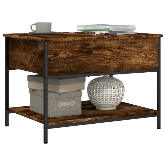 Table basse chêne fumé 70x50x50 cm bois d'ingénierie et métal – Image 2