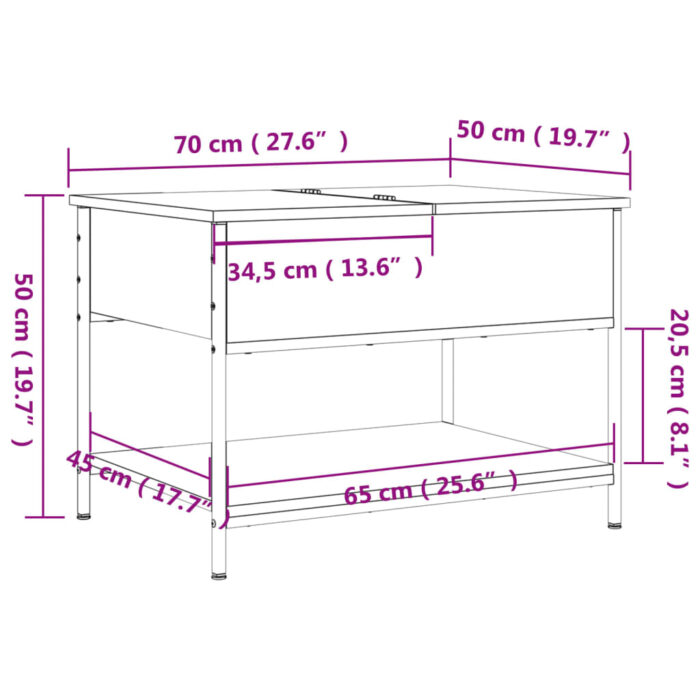 Table basse chêne fumé 70x50x50 cm bois d'ingénierie et métal – Image 9