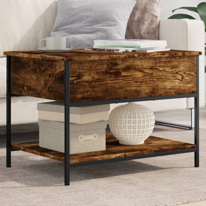 Table basse chêne fumé 70x50x50 cm bois d'ingénierie et métal – Image 1