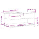 Table basse chêne fumé 100x50x50 cm bois d'ingénierie et métal – Image 9
