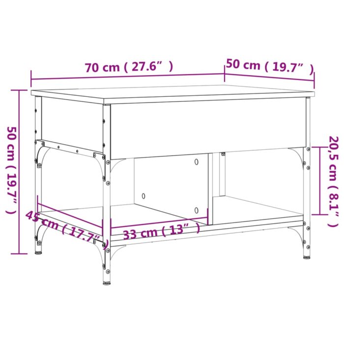 Table basse noir 70x50x50 cm bois d'ingénierie et métal – Image 9