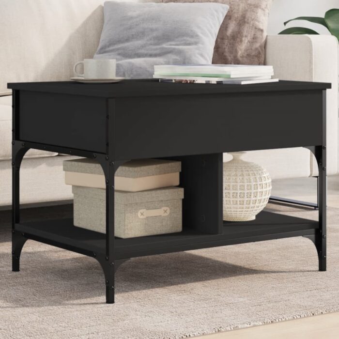 Table basse noir 70x50x50 cm bois d'ingénierie et métal – Image 1