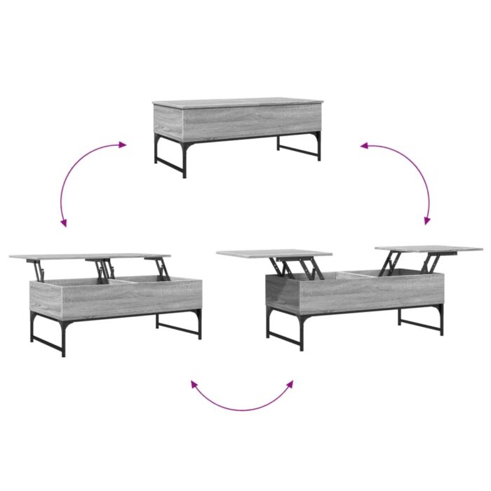 Table basse sonoma gris 100x50x40 cm bois d'ingénierie et métal – Image 6
