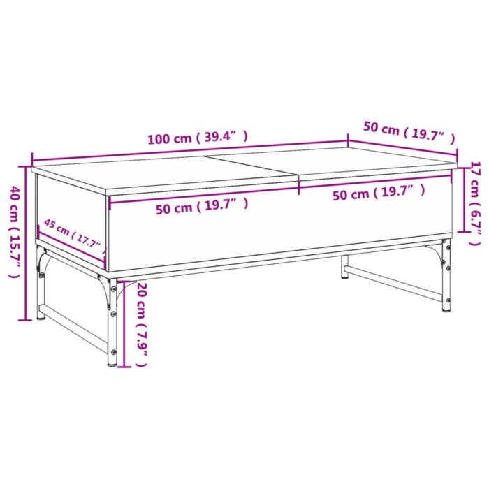 Table basse sonoma gris 100x50x40 cm bois d'ingénierie et métal – Image 9