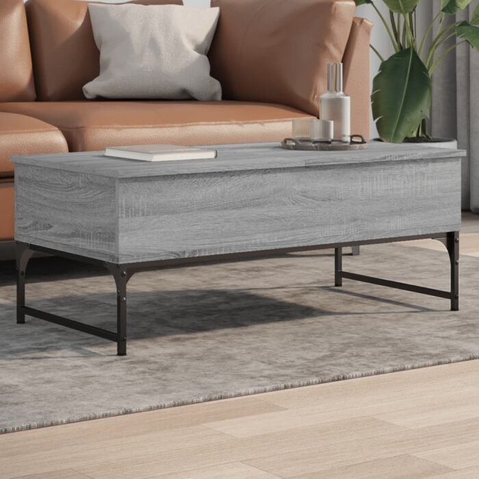 Table basse sonoma gris 100x50x40 cm bois d'ingénierie et métal – Image 1