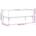 Table basse sonoma gris 100x50x45 cm bois d'ingénierie et métal – Image 9
