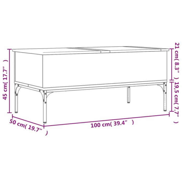 Table basse sonoma gris 100x50x45 cm bois d'ingénierie et métal – Image 9