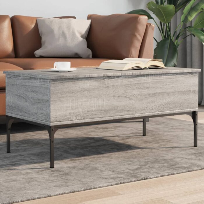 Table basse sonoma gris 100x50x45 cm bois d'ingénierie et métal – Image 1