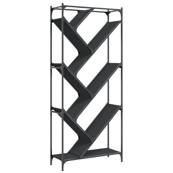 Bibliothèque noir 79x30x180 cm bois d'ingénierie et métal – Image 5