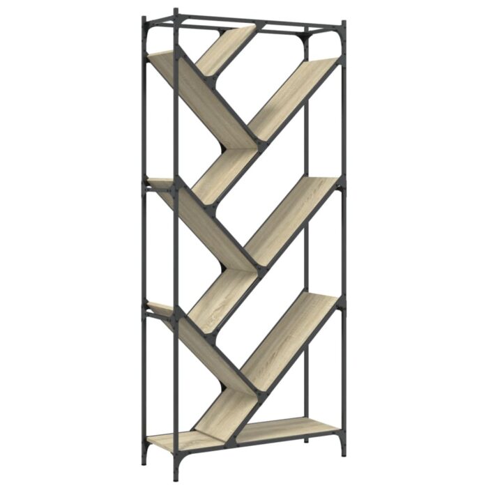 Bibliothèque chêne sonoma 79x30x180 cm bois ingénierie et métal – Image 5