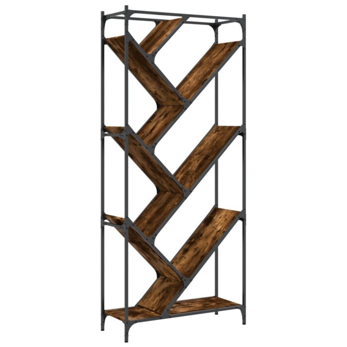 Bibliothèque chêne fumé 79x30x180 cm bois d'ingénierie et métal – Image 5