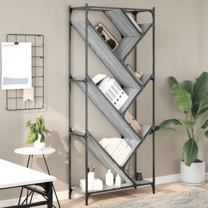 Bibliothèque sonoma gris 79x30x180 cm bois ingénierie et métal – Image 1