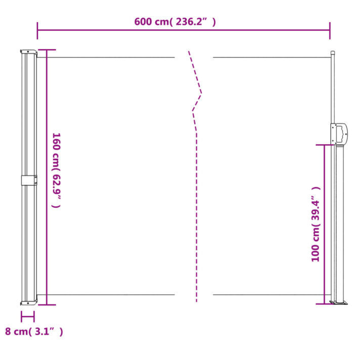 Auvent latéral rétractable crème 160x600 cm – Image 8