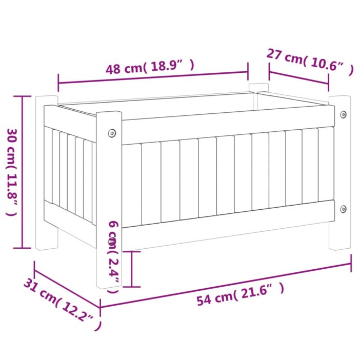 Jardinière avec doublure 54x31x30 cm bois massif d'acacia – Image 7
