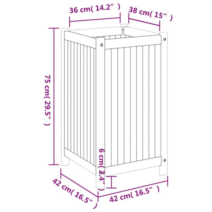 Jardinière avec doublure 42x42x75 cm bois massif d'acacia – Image 7