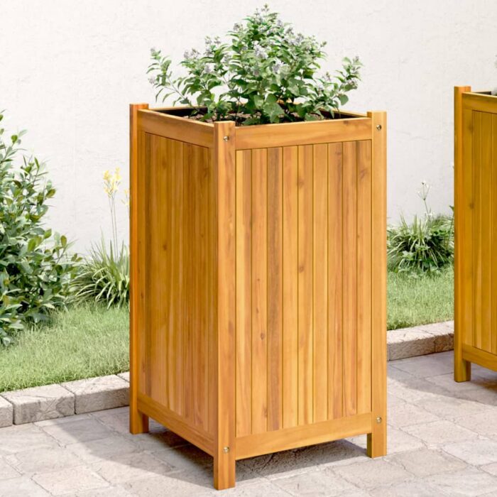 Jardinière avec doublure 42x42x75 cm bois massif d'acacia – Image 1