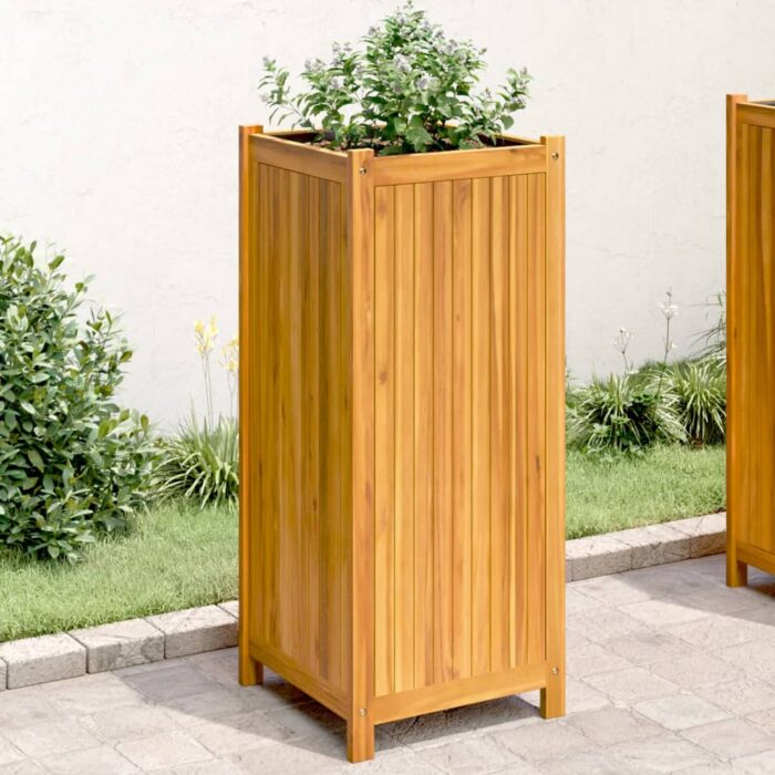 Jardinière avec doublure 42x42x100 cm bois massif d'acacia – Image 1