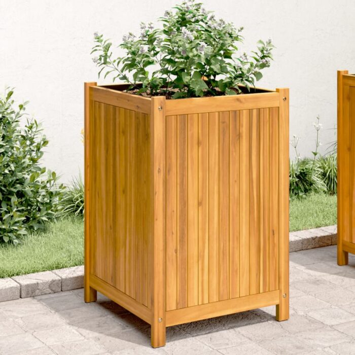 Jardinière avec doublure 50x50x75 cm bois massif d'acacia – Image 1