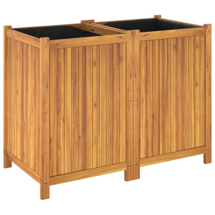 Jardinière avec doublure 100x50x75 cm bois massif d'acacia – Image 5