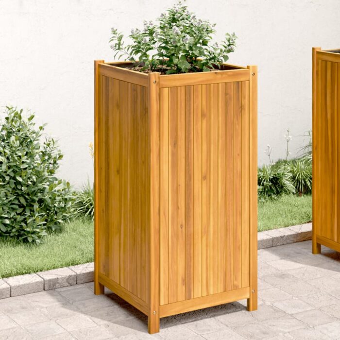 Jardinière avec doublure 50x50x100 cm bois massif d'acacia – Image 1