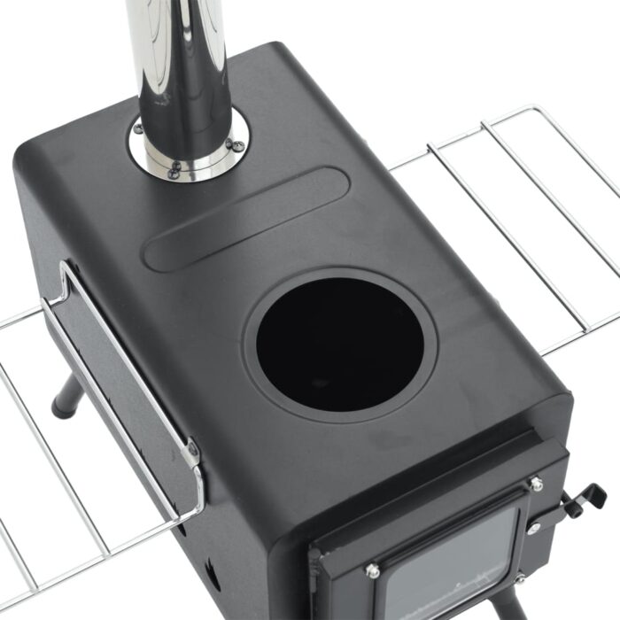 Poêle à bois de tente et cheminée et pieds pliables noir acier – Image 7