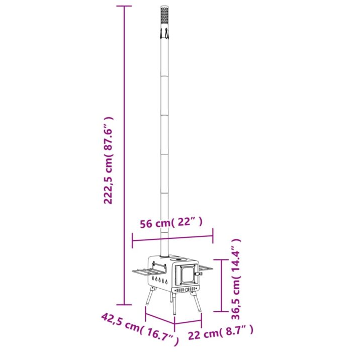 Poêle à bois de tente et cheminée et pieds pliables noir acier – Image 9