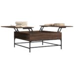 Table basse chêne marron 95x95x45 cm bois d'ingénierie et métal – Image 2