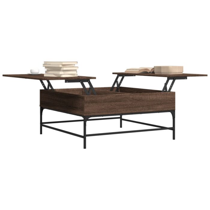 Table basse chêne marron 95x95x45 cm bois d'ingénierie et métal – Image 2
