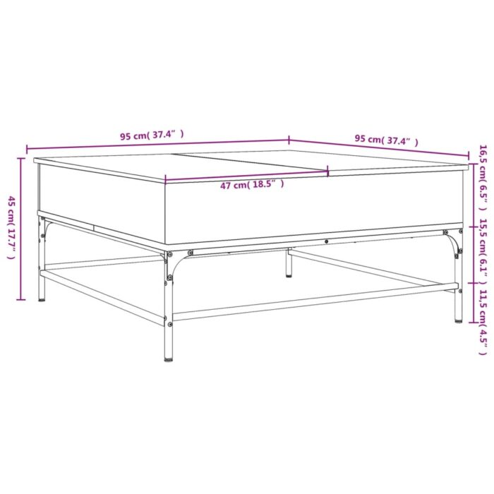Table basse chêne marron 95x95x45 cm bois d'ingénierie et métal – Image 9