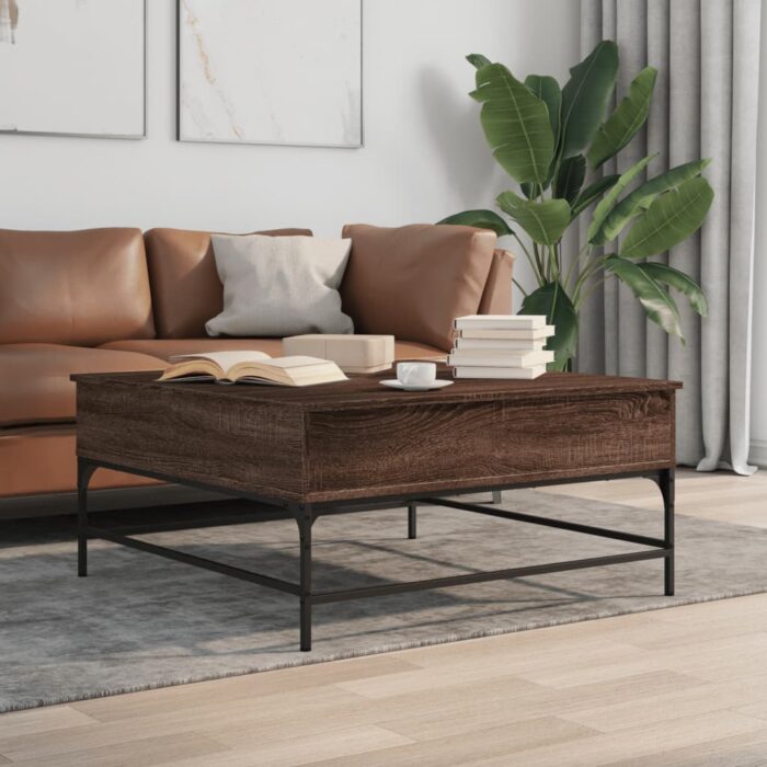 Table basse chêne marron 95x95x45 cm bois d'ingénierie et métal – Image 1