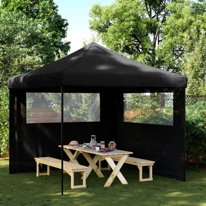 Tente de réception pliable escamotable 2 parois latérales noir – Image 1