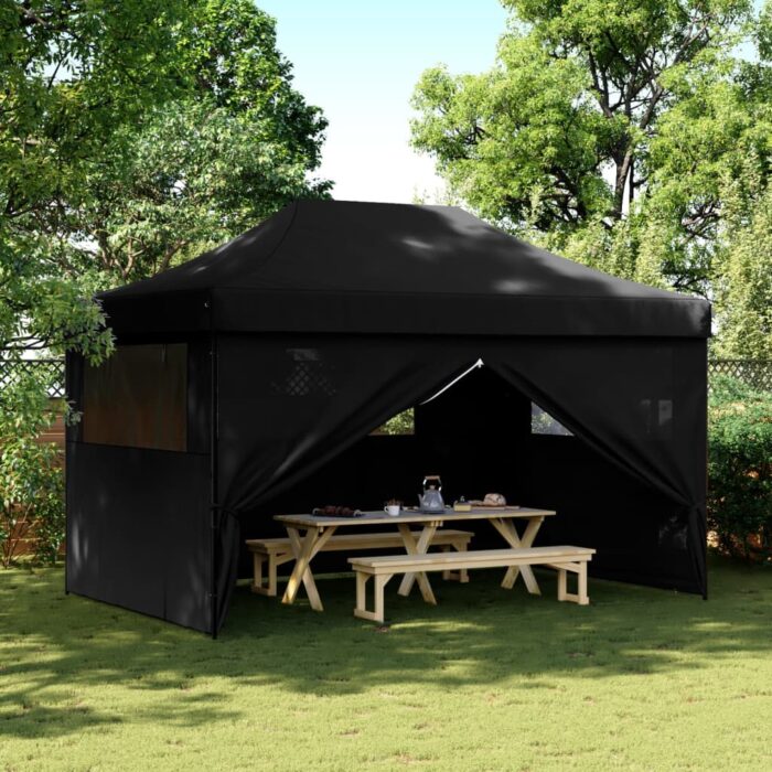 Tente de réception pliable escamotable 4 parois latérales noir – Image 1